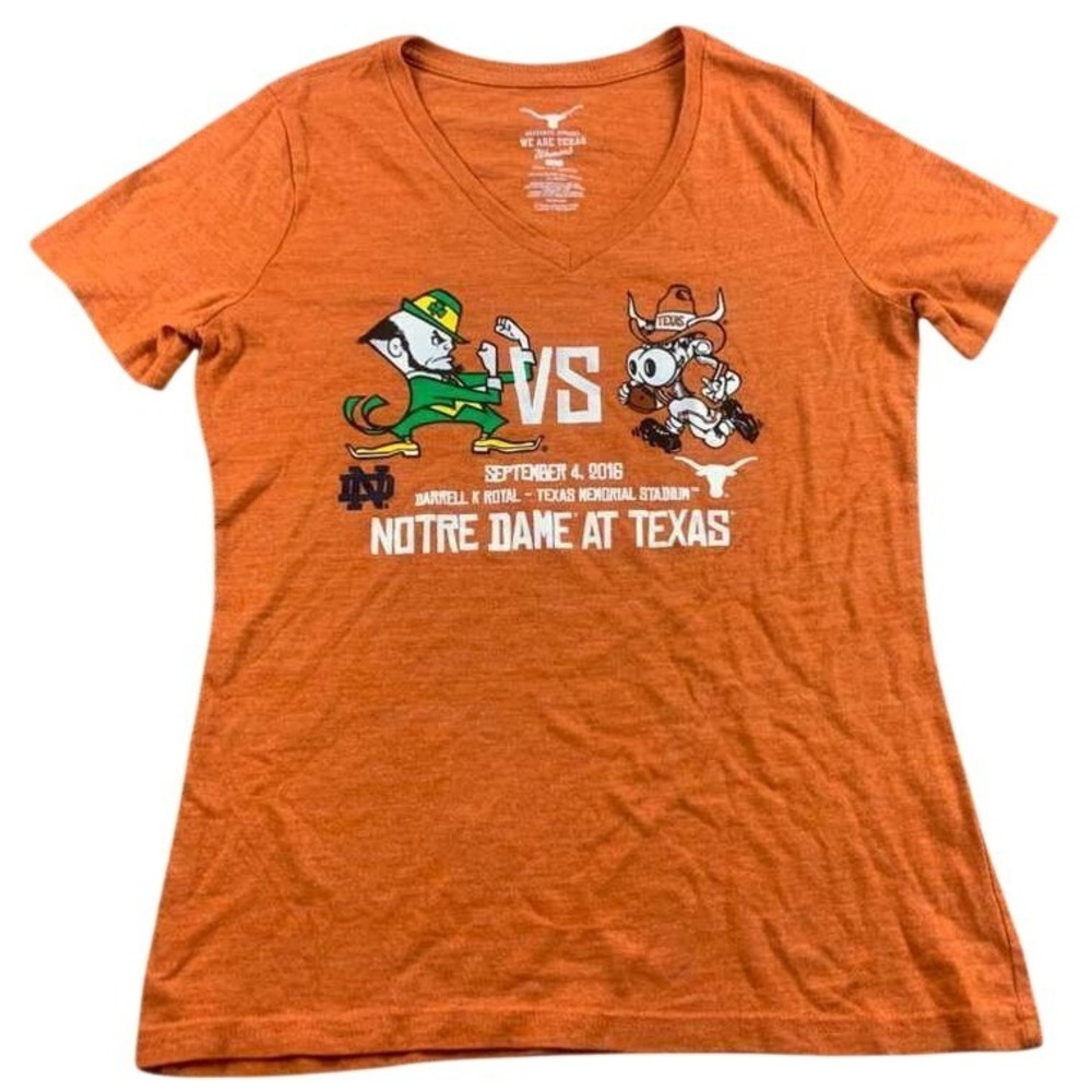 Notre Dame vs Texas T-Shirt Women L 2016 Football V-Neck‎ Short Sleeve NCAA